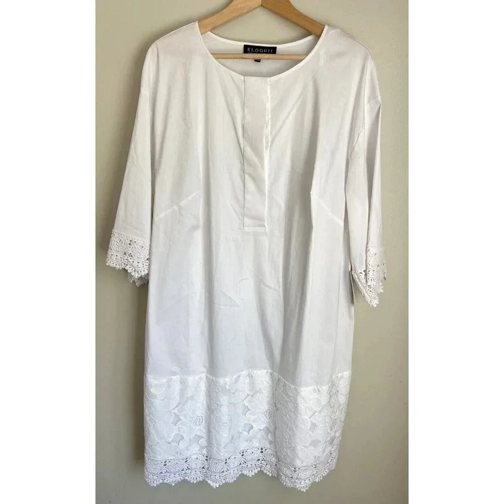 NWT Eloquii Cover Up Dress Sheath White Lace Crochet Size 16 New